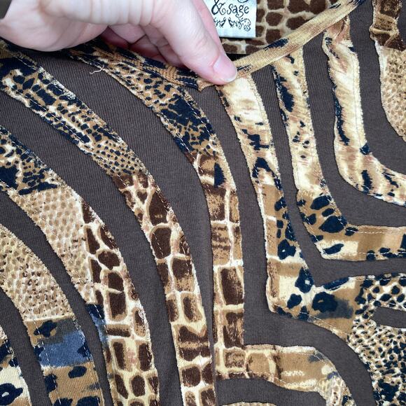 Y2K 2000s 90s Parsley & Sage Animal Print 3/4 sleeve top artsy avant garde L - Picture 6 of 9